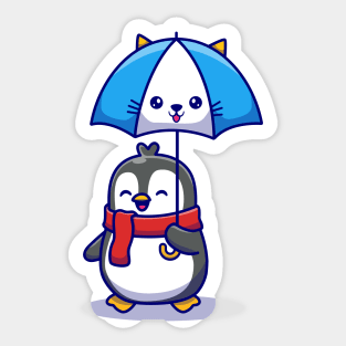 Cute Penguin With Cute Umbrella (2) Sticker